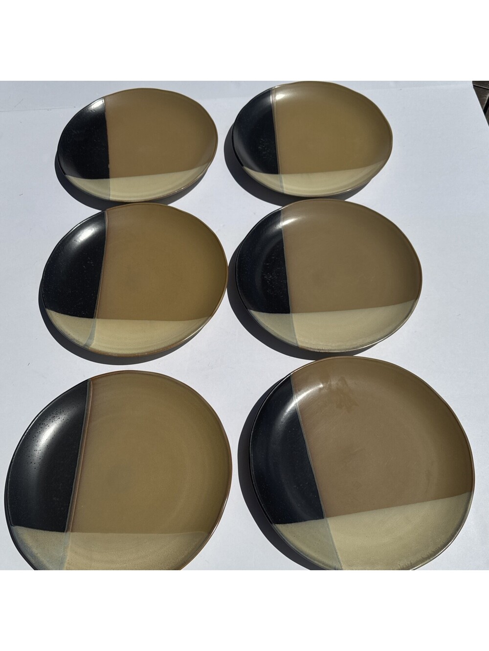 Sango GOLD DUST BLACK 5022 Set of 6 Stoneware 10 3/4" Dinner Plates